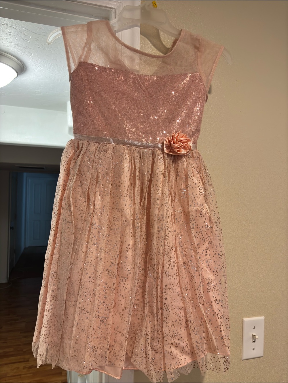 Jona Michelle Rose Pink Sequin Tulle Flower Party Dress